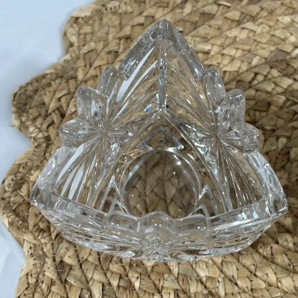 Vintage Mikasa Crystal Fire Blossom Triangle Votive Candle 2 Holders Triangular
